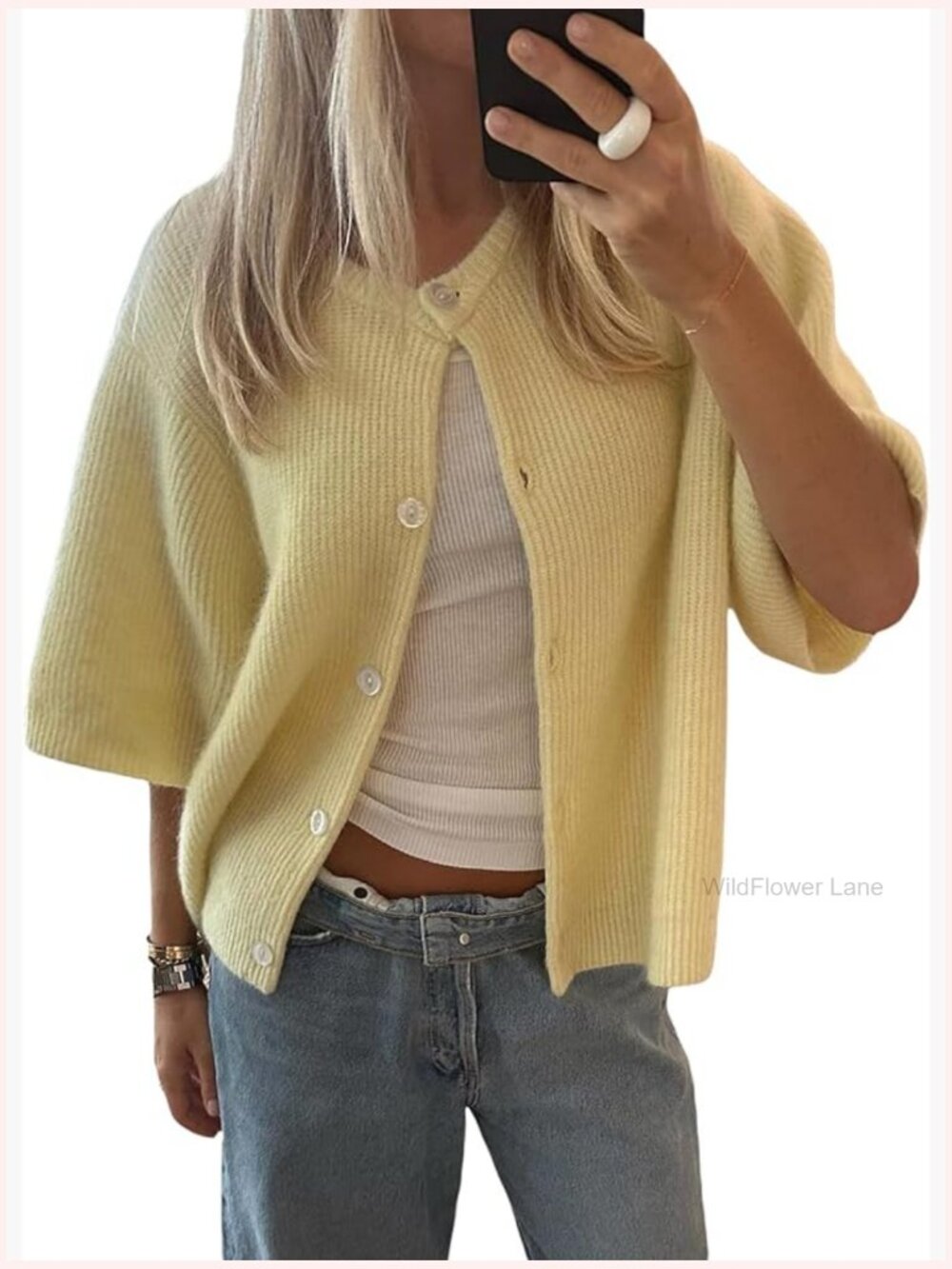 Y2K Button Down Cardigan Knit Crop Top Summer Short Sleeve